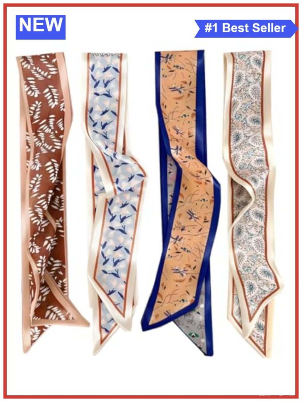 Simulation Silk Scarf Set 4 Pack Skinny Ribbon Hair Neck Bag Wrap